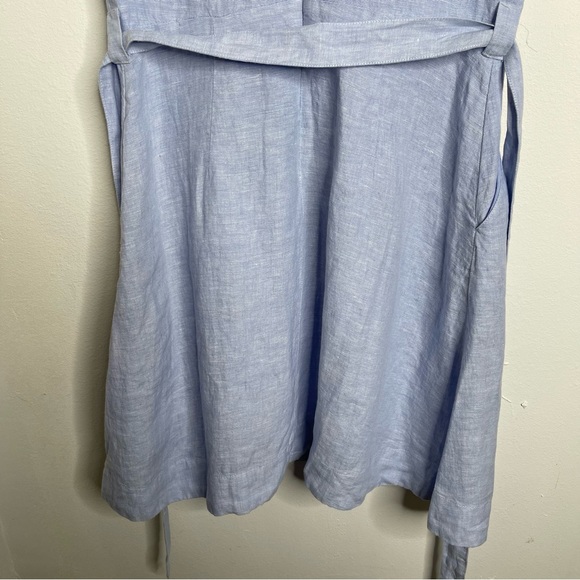 TAHARI Chambray 100% Linen Dress Sleeveless Pockets Scalloped V-neck Tie Size 6 - Picture 9 of 16